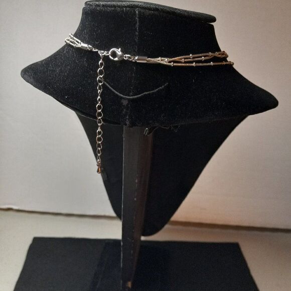 Silver tone Three Strand Multi layer Blue Rhinestone Collar Necklace - Picture 3 of 7